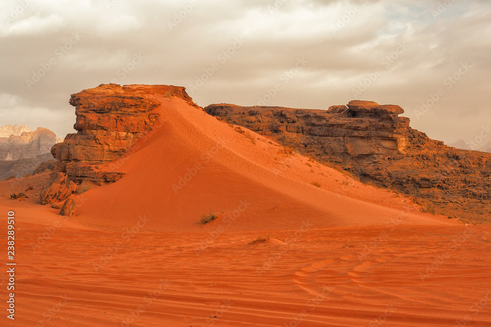 Naklejka premium Wadi Rum, Jordan. Rocks and sand dunes. Middle East