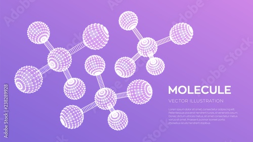 Molecule Structure. Dna, atom, neurons. Molecules and chemical formulas. 3D Scientific molecule background for medicine, science, technology, chemistry, biology. Vector illustration.