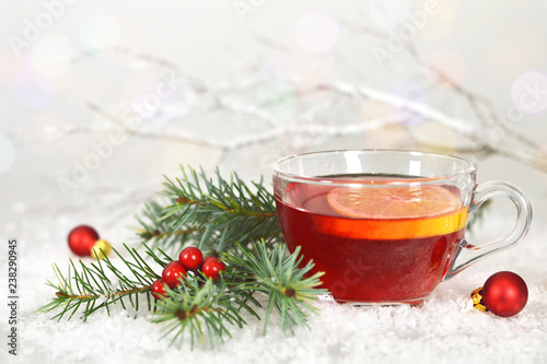 Christmas tea in transparent cup