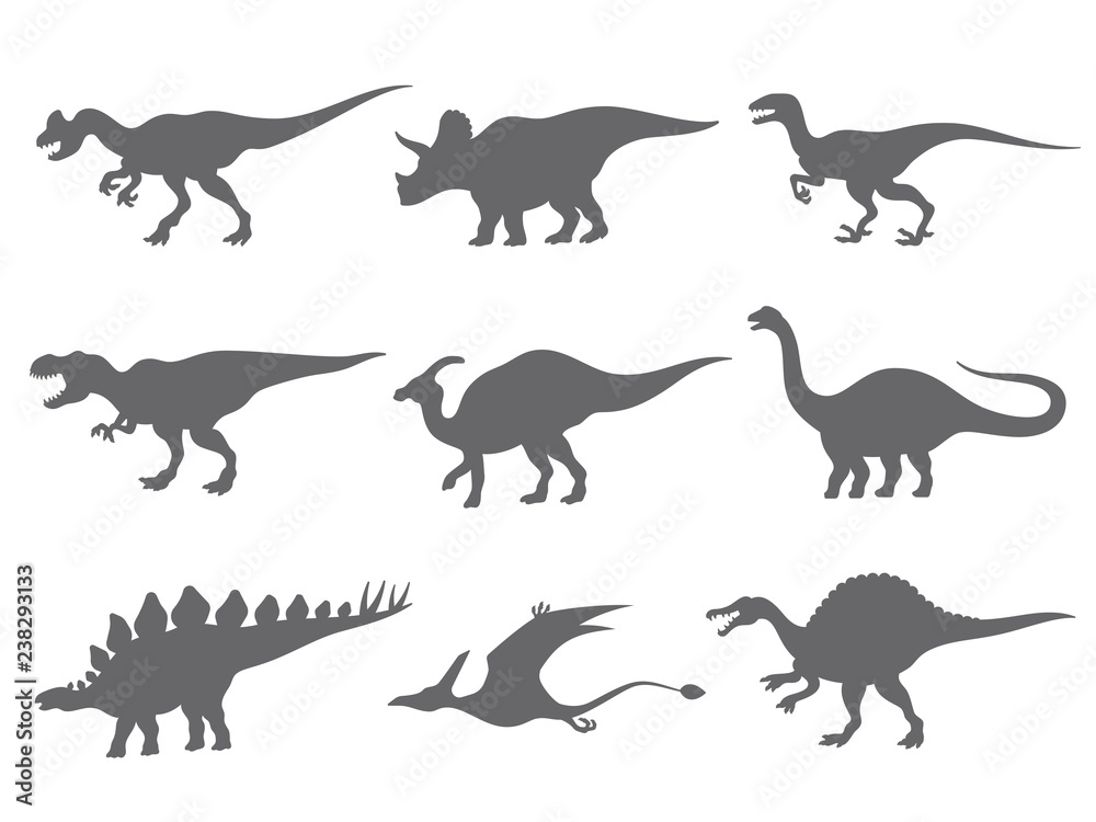 Set of dinosaurs silhouette isolated on white background. Vector illustration
