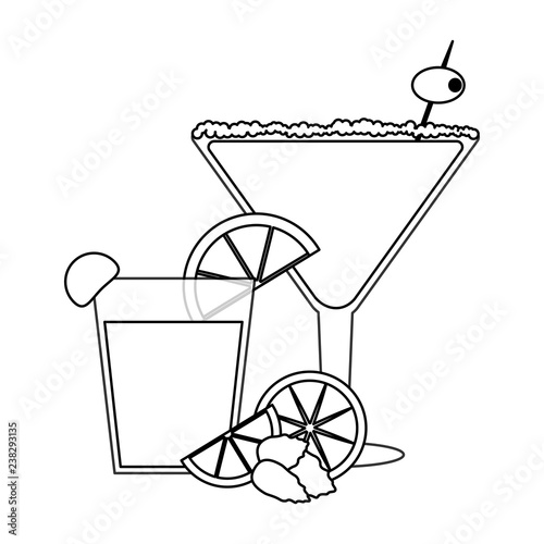 Cocktails and drinks in black and white