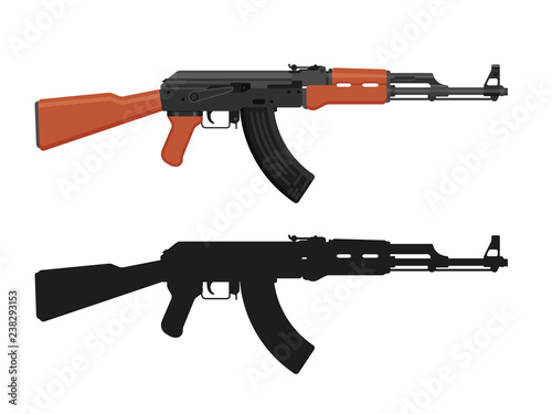 AK 47 Kalashnikov machine gun isolated on white. Flat design. Military automatic rifle silhouette. Vector illustration photo
