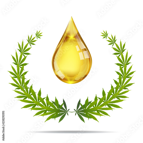 Marijuana plant and cannabis oil drop vector.