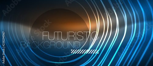 Neon glowing lines, magic energy space blue light concept, abstract background wallpaper design