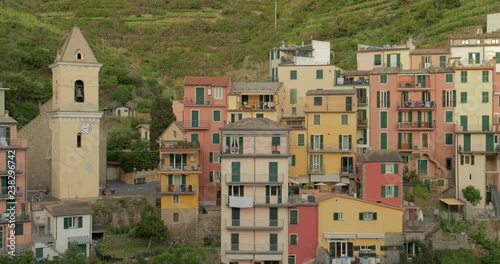 Local church and homes in Manarola town in Cinque Terre
