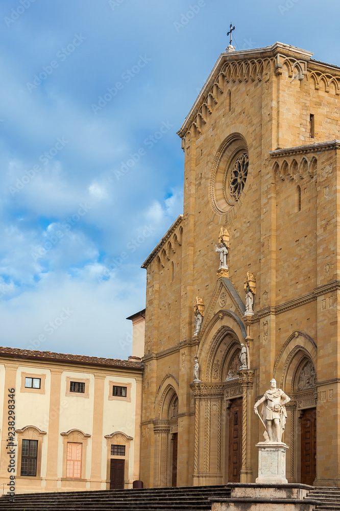 Beautiful Arezzo gothic Cathedral with renaissance monumento to Ferdinando I Medici, Grand Duke of Tuscany, in the city historic center