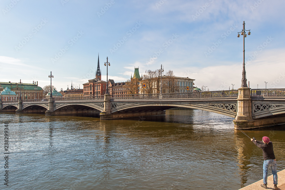 Fototapeta premium View of the Old Town and Vasa Bridge in the morning.Stockholm.Sweden
