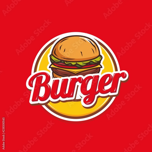 Burger logo design isolated on red background 