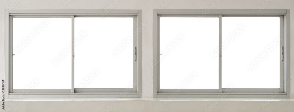 Stainless steel clear glass windows view inside house, interior closed  white double panes frame isolated on white background Stock Photo | Adobe  Stock