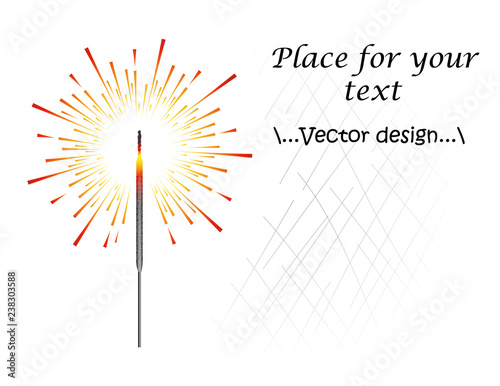 Illustration of sparkler, Bengali colorful or Indian color fireworks, fire, pyrotechnics. New year, Christmas, Birthday, postcard with space for text.