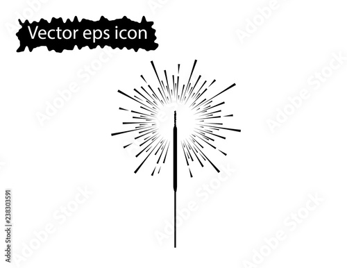 Illustration of a sparkler, Bengal or the Indian silhouette, fireworks, fire, pyrotechnics. New year, Christmas, Birthday. Element isolated on light background.