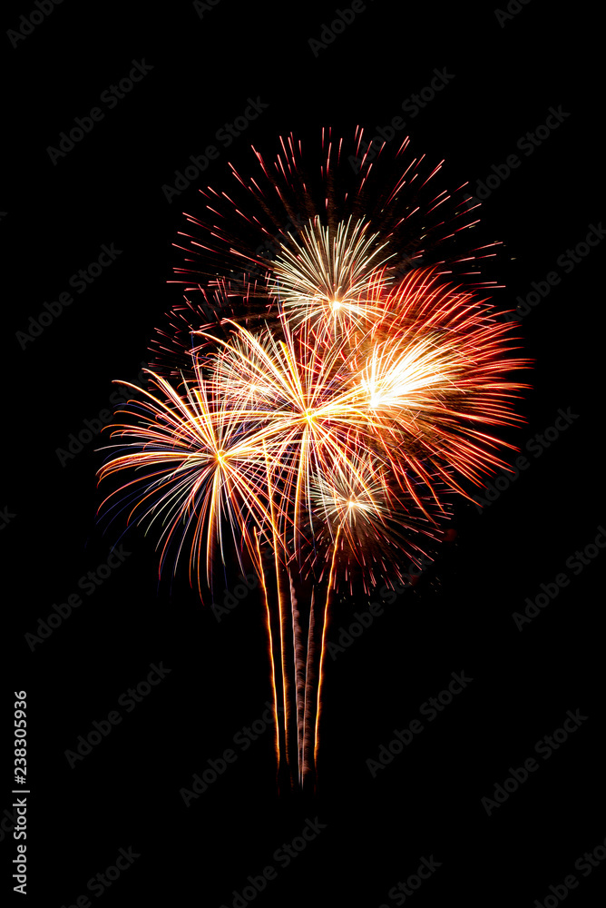 Group of beautiful colorful sparkling fireworks