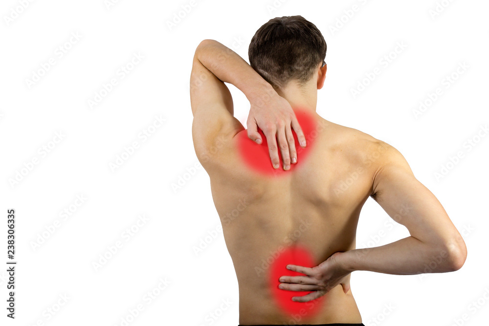 Obraz premium Fit shirtless young adult with pain