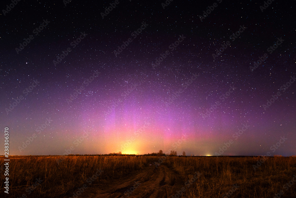 Night landscape with northern lights. Aurora borealis
