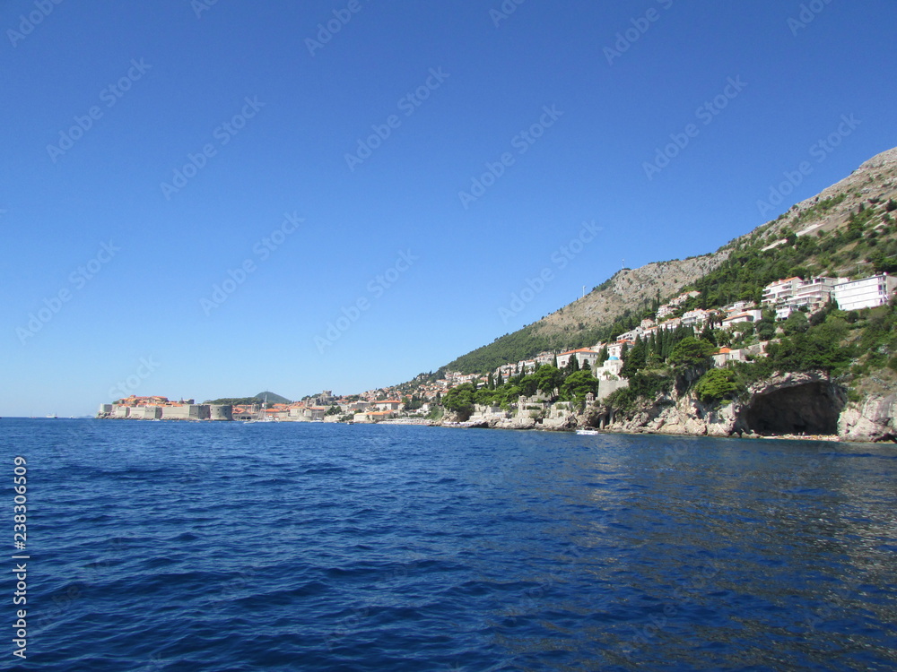 View of Dubrovnik coast from the adriatic sea, Croatia