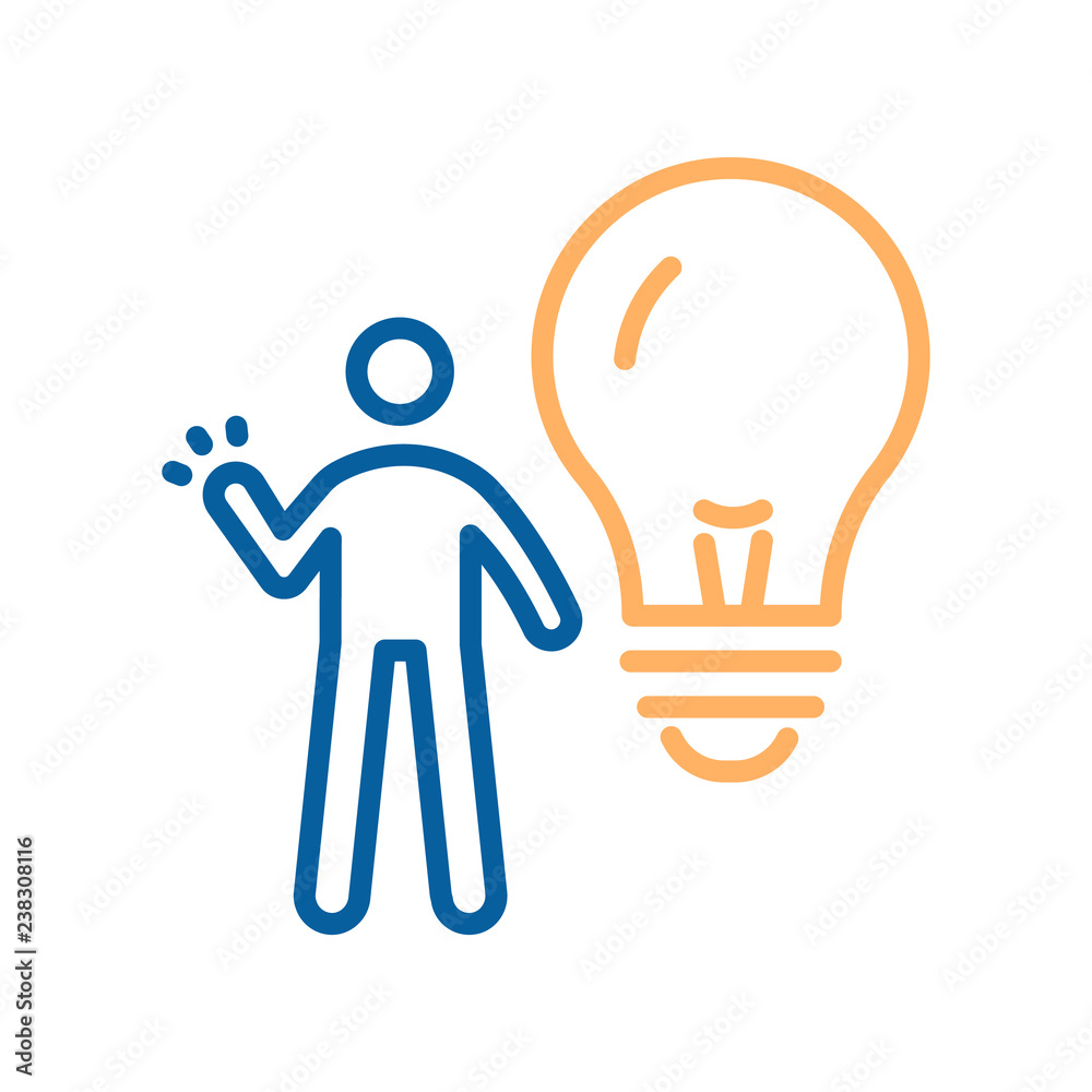 Trendy thin line creative idea icon. Vector illustration with a person and a lightbulb for concepts of ideas, creativity, brainstorming, innovation Trendy thin line creative idea icon. Vector illustration with a person and a lightbulb for concepts of ideas, creativity, brainstorming, innovation
