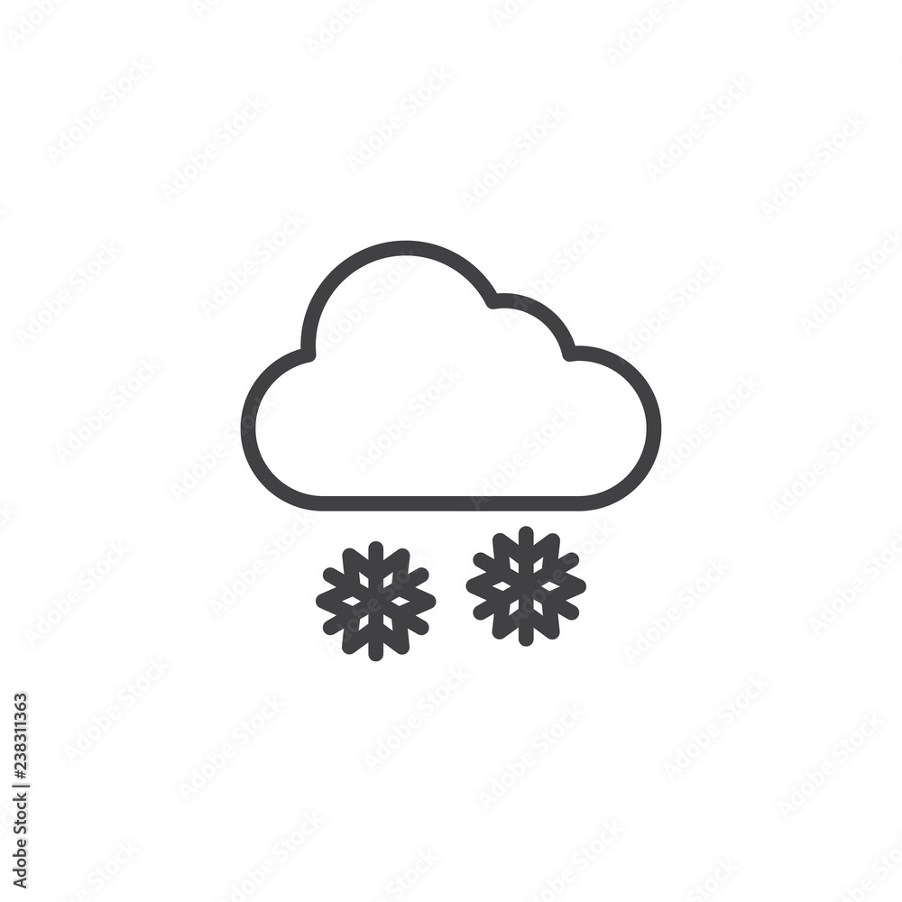Snowy weather outline icon. linear style sign for mobile concept and web design. Cloud and snowflakes simple line vector icon. Symbol, logo illustration. Pixel perfect vector graphics Snowy weather outline icon. linear style sign for mobile concept and web design. Cloud and snowflakes simple line vector icon. Symbol, logo illustration. Pixel perfect vector graphics