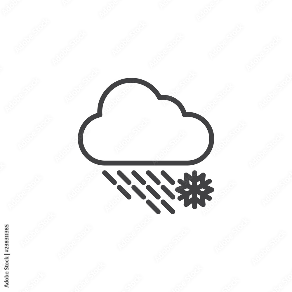 Snowfall cloud outline icon. linear style sign for mobile concept and web design. Heavy snowy weather simple line vector icon. Symbol, logo illustration. Pixel perfect vector graphics Snowfall cloud outline icon. linear style sign for mobile concept and web design. Heavy snowy weather simple line vector icon. Symbol, logo illustration. Pixel perfect vector graphics