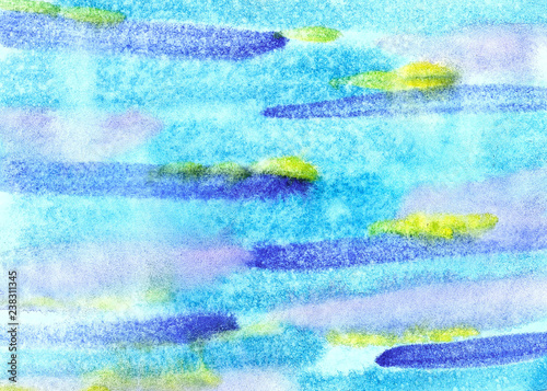 Tricolor delicate watercolor background texture. Handwork on paper with paints. Blurred  horizontal  abstract