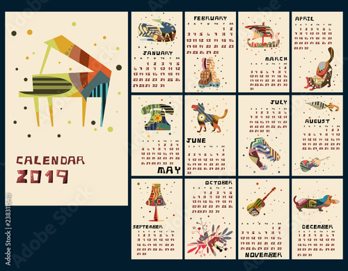 calendar New Years 2019 vector illustration