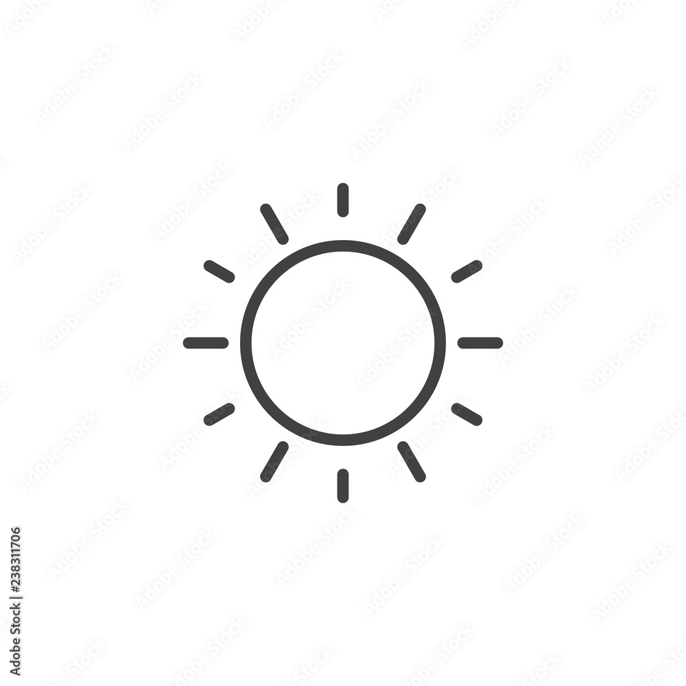 Sun shining outline icon. linear style sign for mobile concept and web design. Sunny weather simple line vector icon. Summer symbol, logo illustration. Pixel perfect vector graphics