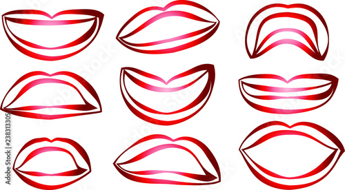 Rich Lady's Red lips Comic style outline set