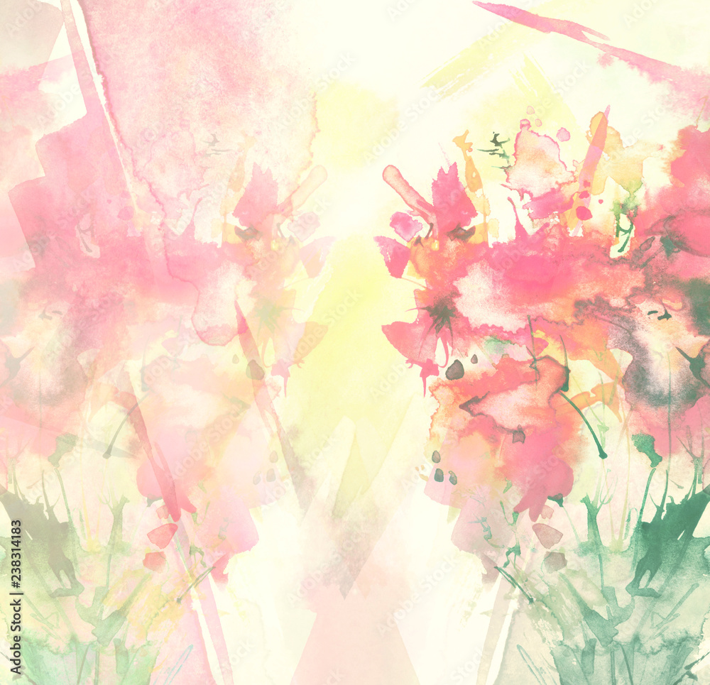 Watercolor bouquet of flowers, Beautiful abstract splash of paint, fashion illustration.Orchid flowers, poppy, cornflower, pink, red, peony, rose, field or garden flowers. Watercolor abstract. Watercolor bouquet of flowers, Beautiful abstract splash of paint, fashion illustration.Orchid flowers, poppy, cornflower, pink, red, peony, rose, field or garden flowers. Watercolor abstract.