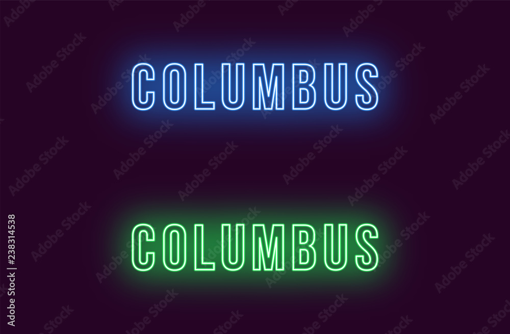 Neon name of Columbus city in USA. Vector text Neon name of Columbus city in USA. Vector text