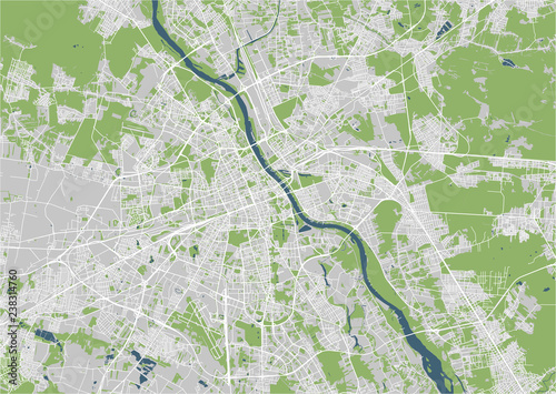 Map of the city of Warsaw, Poland