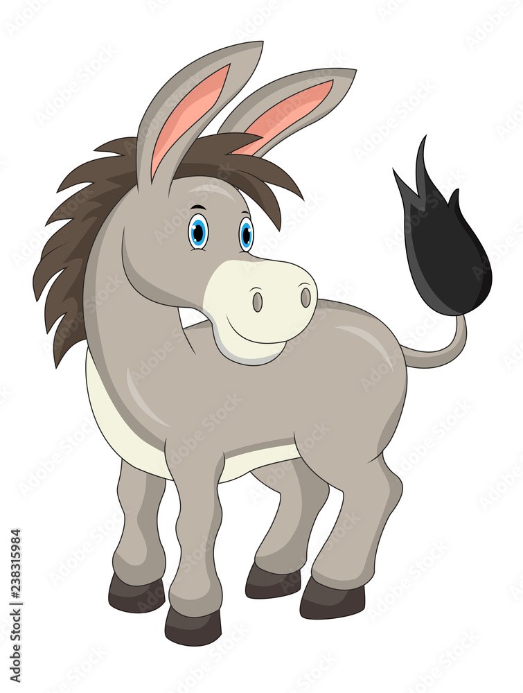 Cartoon cute donkey isolated on white background