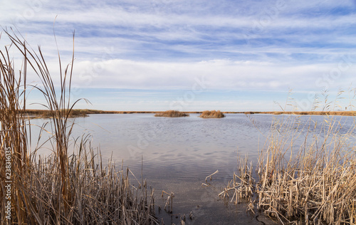 Lake in the steppe of kazakhstan in the autumn.