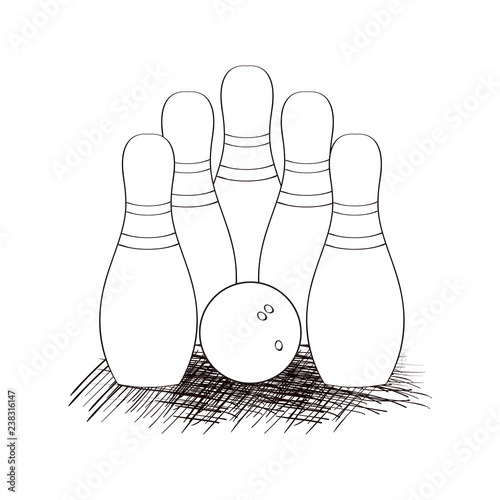 Bowling. Skittles, ball. Sketch. Doodle.