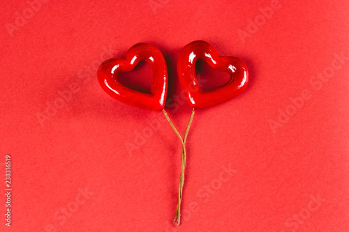 top view red heart on a bright paper background