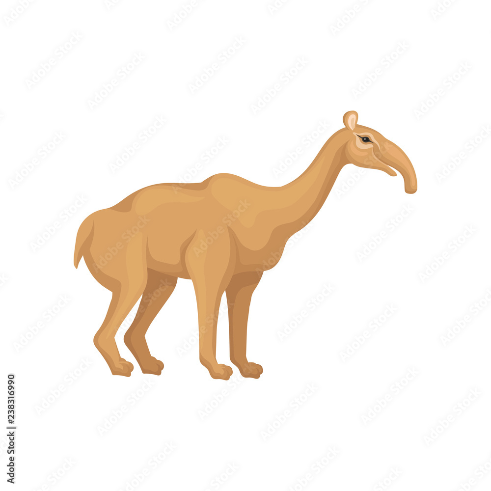 Naklejka premium Illustration of brown anteater. Prehistoric mammal animal with long snout. Extinct creature from ice age. Wildlife theme. Graphic element for book.