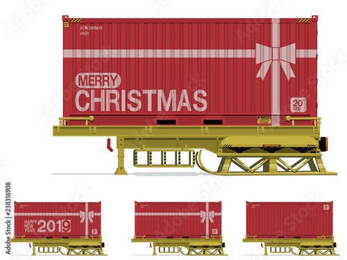 Isolated big gift on the trailer on transparent background