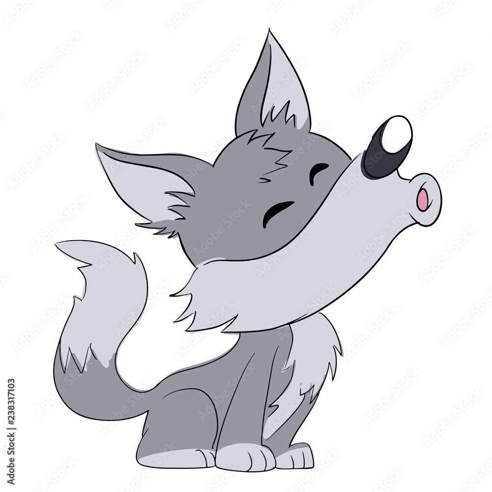 Cute wolf howling cartoon Stock Vector | Adobe Stock
