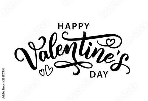 Happy Valentines Day hand drawn text greeting card. Vector illustration.