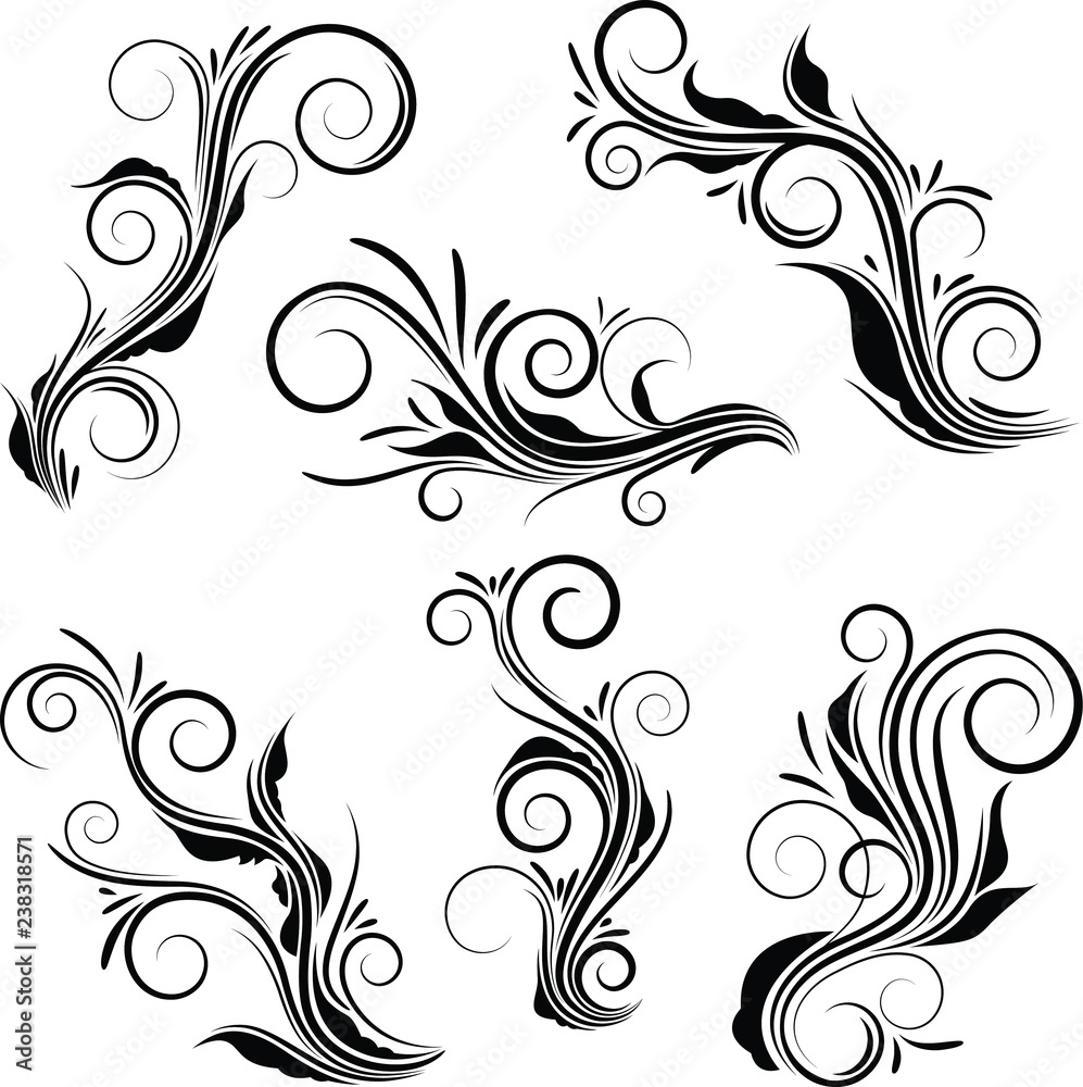 Set of floral vector with many undulations. Floral vector set with curly. Set of floral vector with many undulations. Floral vector set with curly.