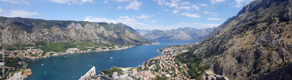 bay of Kotor and town panorama Montenegro summer season