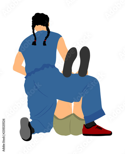 Paramedic rescue patient first aid vector illustration. Woman in unconscious drowning. Drunk person overdose. Sneak attack victim rescue. CPR rescue team. Victim of fire evacuation. Earthquake rescue 