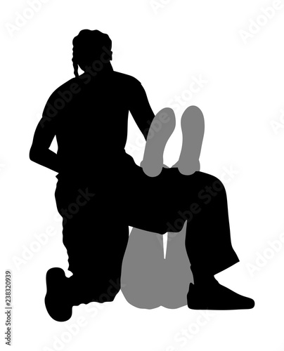 Paramedic rescue patient first aid vector silhouette. Woman in unconscious drowning. Drunk person overdose. Sneak attack victim rescue. CPR rescue team. Victim of fire evacuation. Earthquake rescue. 