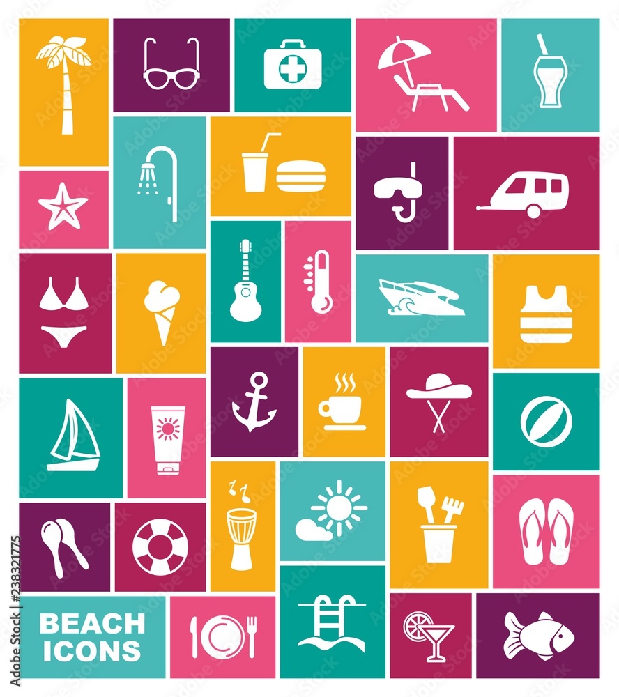 Beach icons. Vector illustration in flat style Beach icons. Vector illustration in flat style