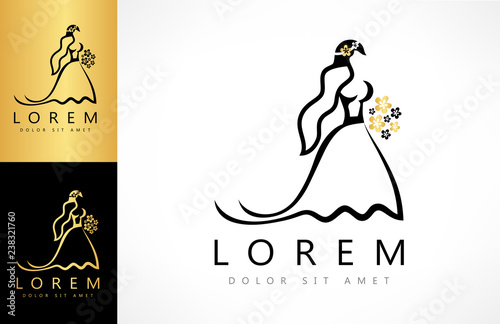 bride in a wedding dress and veil with a bouquet of flowers logo vector