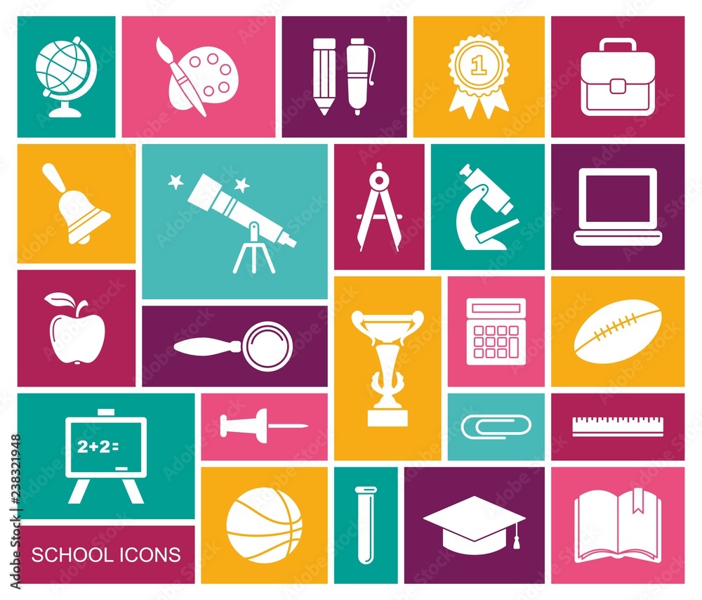 Icons on the theme of school and education Icons on the theme of school and education