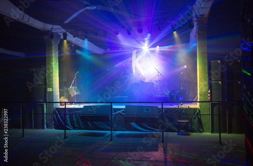 Laser show in a nightclub. Stage lights. Soffits. Concert light