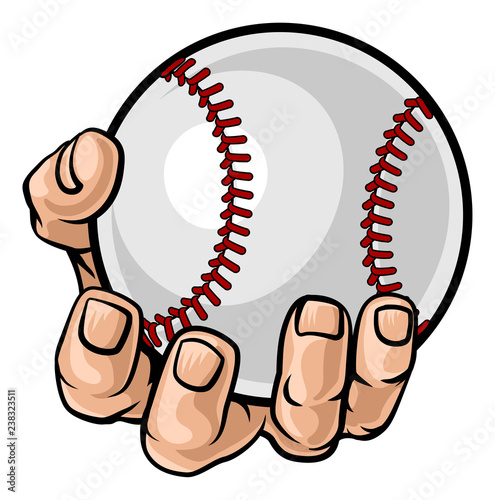 A strong hand holding a baseball ball. Sports graphic