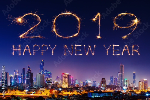 2019 Happy new year firework with Bandkok cityscape at night © geargodz