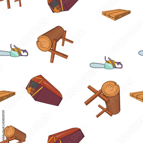 Sawmil and timber pattern. Cartoon illustration of sawmil and timber vector pattern for web