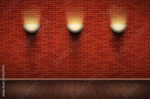 Brick wall room with vintage sconce lamps