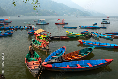  Boats at Feva (Pheva) lake in Pokhara,Nepal photo